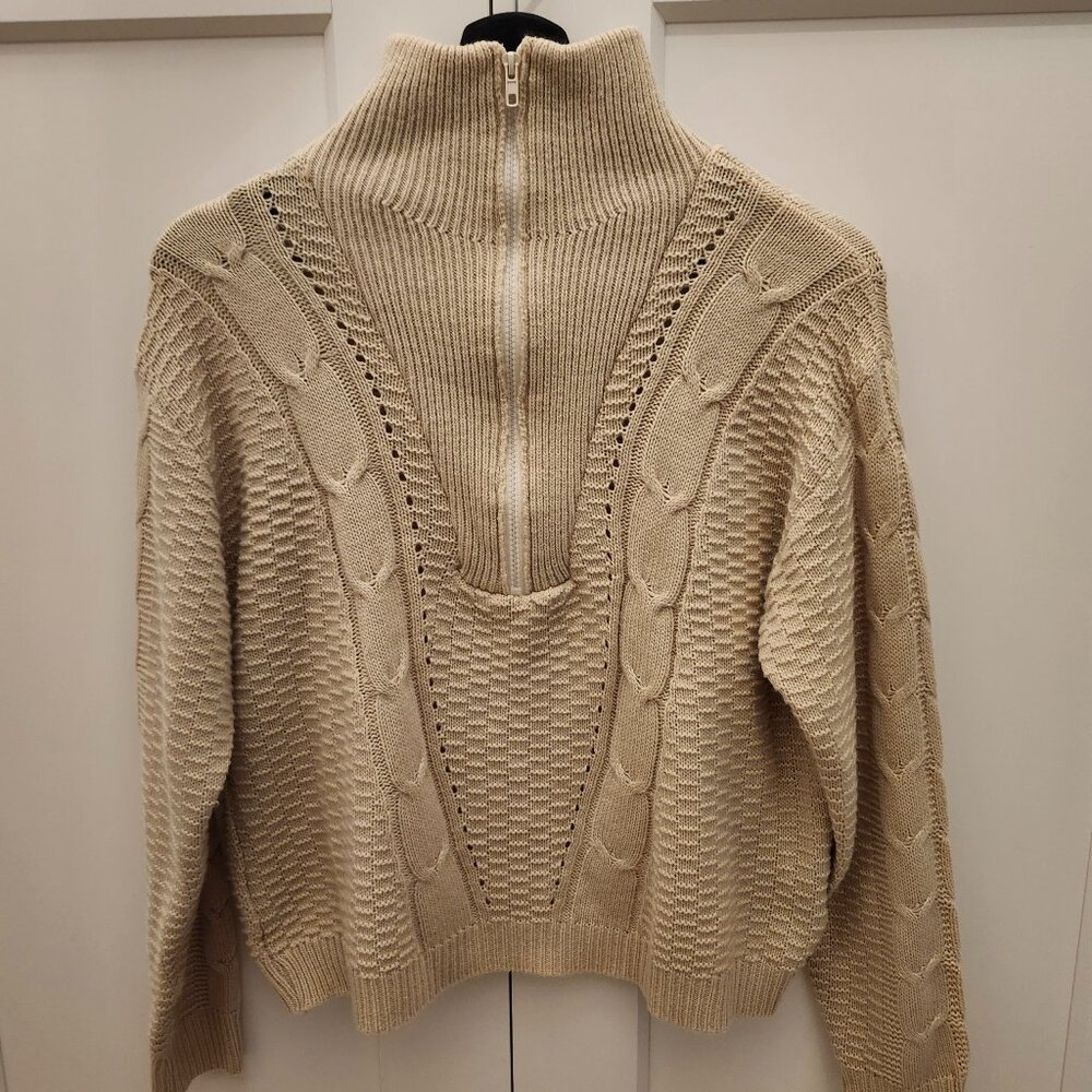 Beige Knit Half Zip Sweater